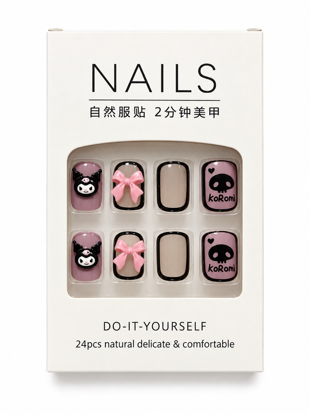 Kuromi Nails Pink Lavender & Black Cute Character Press-On Nail Set